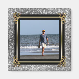 Personalized Instagram Photo Gold Silver Glitter Magnet