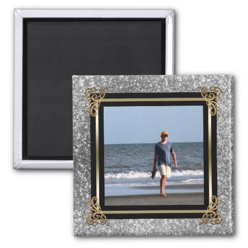 Personalized Instagram Photo Gold Silver Glitter Magnet