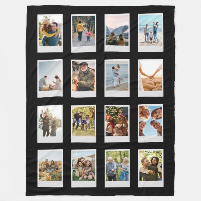 Personalized Instant Film 16 Photo Collage Fleece Blanket (Front)