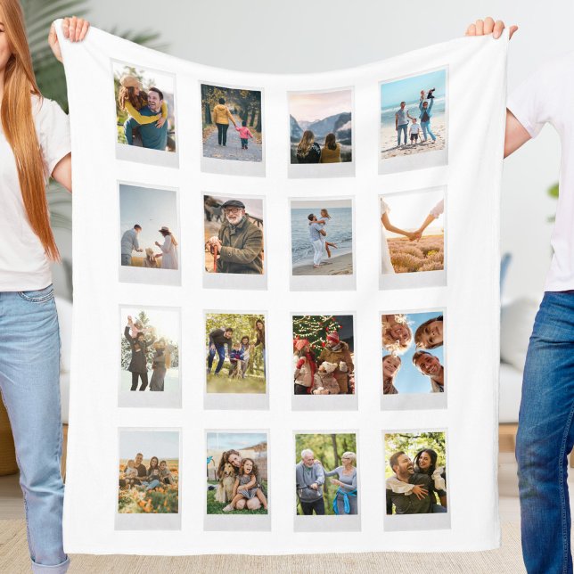 Personalized Instant Film 16 Photo Collage Fleece Blanket (Creator Uploaded)