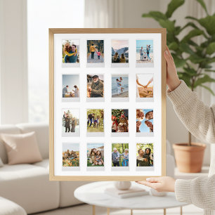 Personalized Instant Film 16 Photo Collage Poster