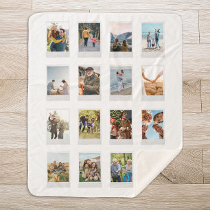 Personalized Instant Film 16 Photo Collage Sherpa Blanket