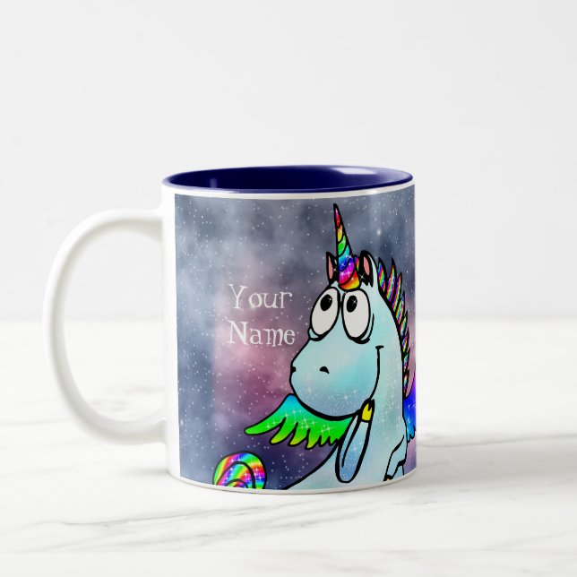 Personalized Inter-Galactic Christmas Snow Unicorn Two-Tone Coffee Mug (Left)