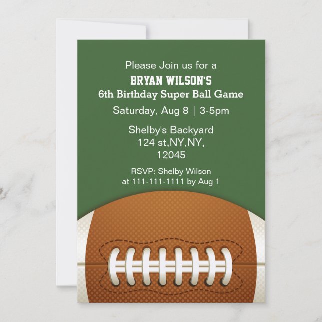 Personalized Invites Sports Party football theme (Front)