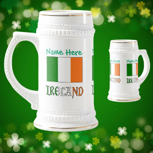 Personalized Ireland Flag Heritage Beer Stein