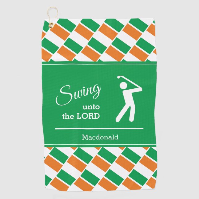 Personalized IRELAND FLAG Swing Unto The Lord Golf Towel (Front)
