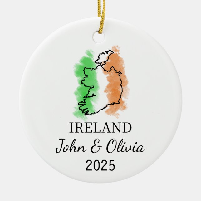 Personalized Ireland Ornament, Ireland Flag Gift Ceramic Ornament (Front)