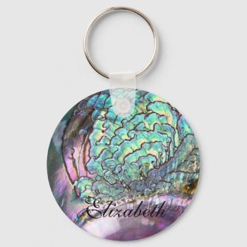 Personalized Iridescent Beautiful Natural Abalone Keychain by elizme1 at Zazzle