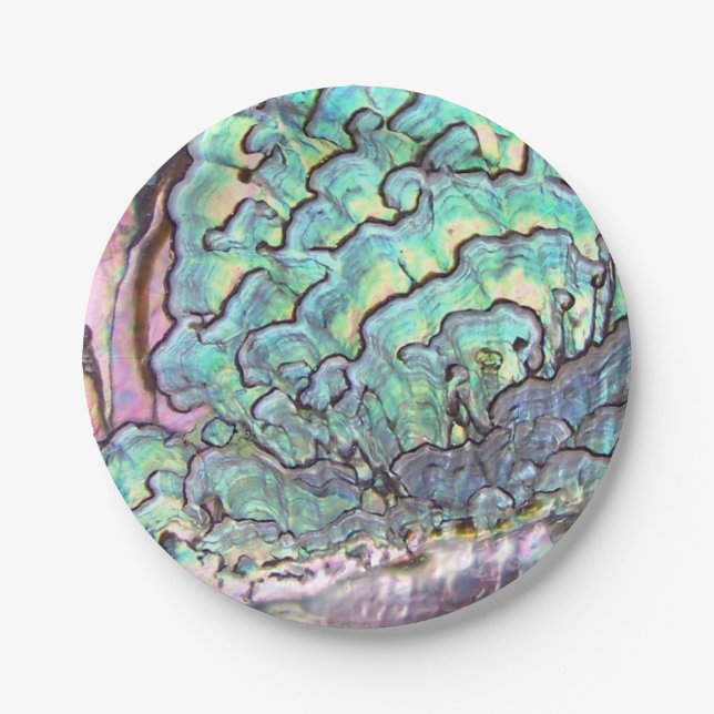 Personalized Iridescent Beautiful Natural Abalone Paper Plates (Front)