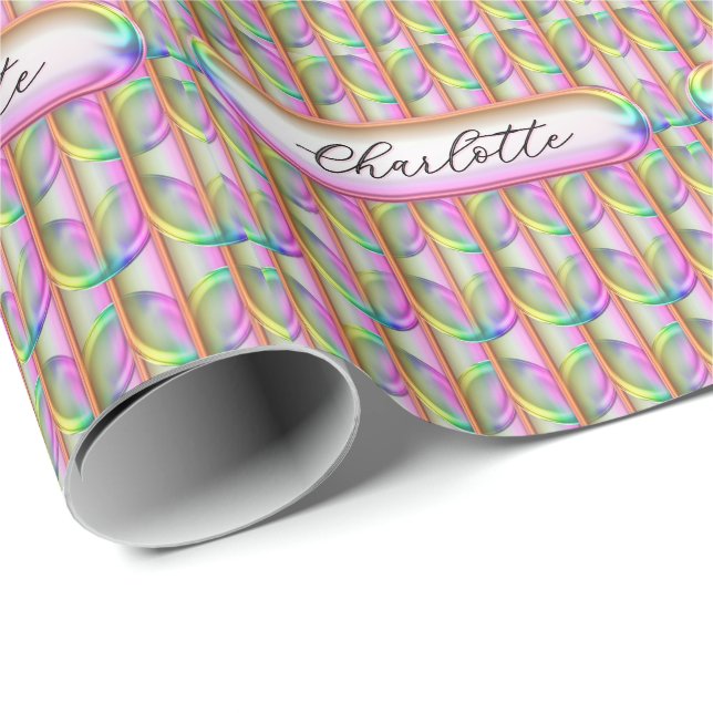Personalized Iridescent Glass Custom Name Modern Wrapping Paper (Roll Corner)