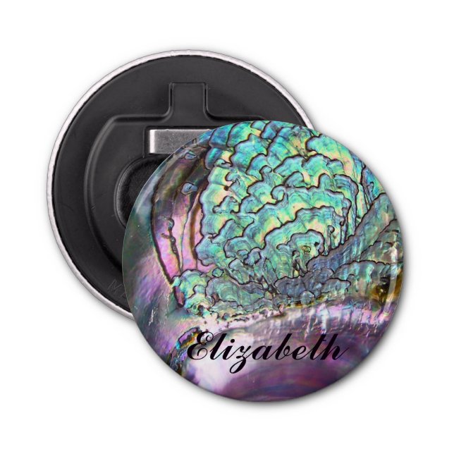 Personalized Iridescent Natural Abalone Name Bottle Opener (Front)