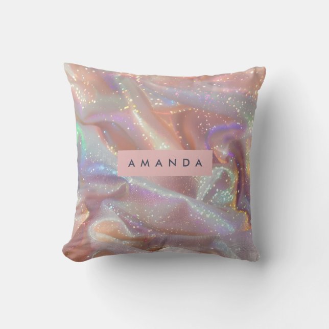 Personalized Iridescent Pastel Sparkle Satin Throw Pillow (Front)