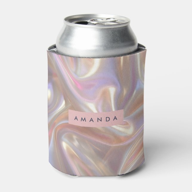 Personalized Iridescent Pearl Satin Design Can Cooler (Can Front)