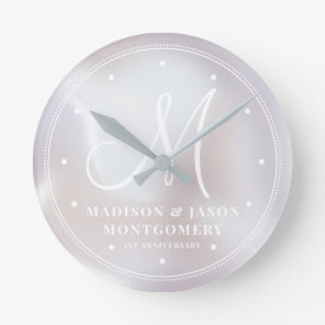 Personalized Iridescent Pearl Wedding Anniversary Round Clock