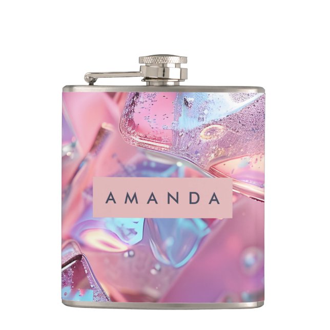 Personalized Iridescent Pink Ice with Shimmer Flask (Front)