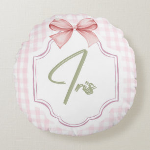 Personalized Iris Baby Girl Nursery Art Pink Bow Round Pillow