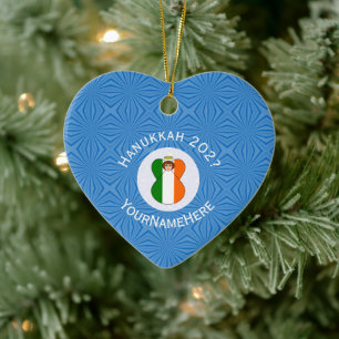 Personalized Irish Angel Hanukkah Flag Ceramic Ornament