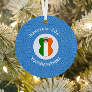 Personalized Irish Angel Hanukkah Flag Metal Ornament