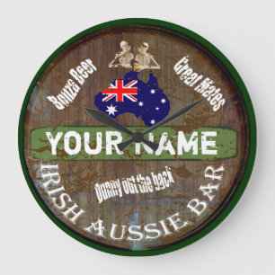 Personalized Irish Australian pub sign Large Clock