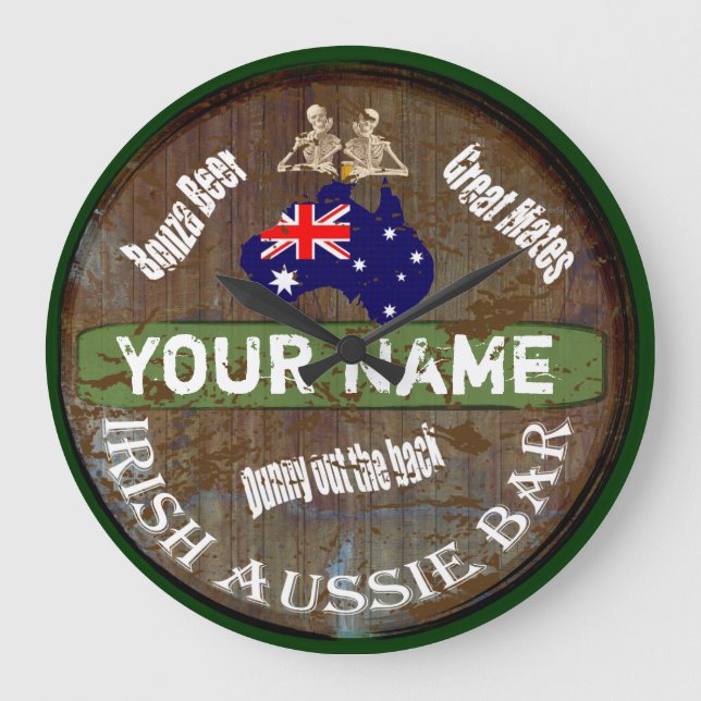 Personalized Irish Australian pub sign Large Clock (Front)