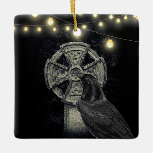 Personalized Irish Celtic Cross and Crow Morrigan Ceramic Ornament