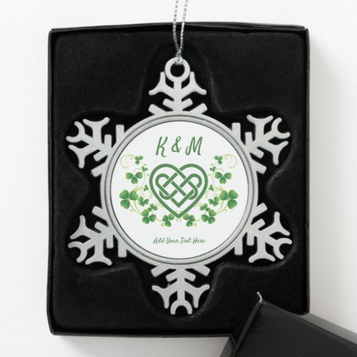 Personalized Irish Celtic Love Knot Snowflake Pewter Christmas Ornament