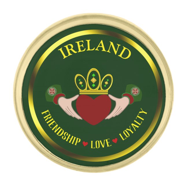 Personalized Irish Claddagh Gold Finish Lapel Pin (Front)