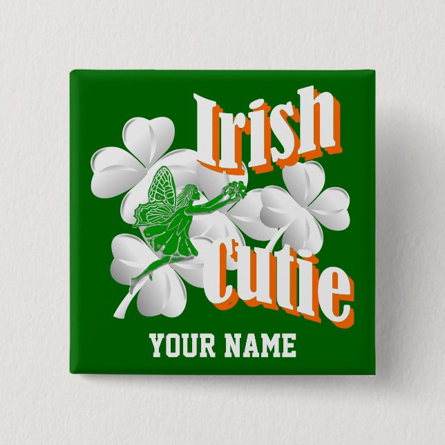 Personalized Irish cutie with fairy Pinback Button (Front)