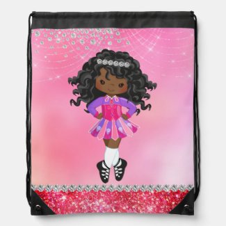 Personalized Irish Dance African American Girl Drawstring Bag