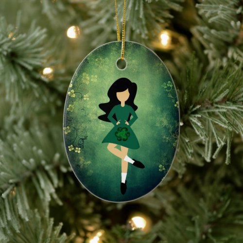 Personalized Irish Dance Black Hair Christmas Ceramic Ornament