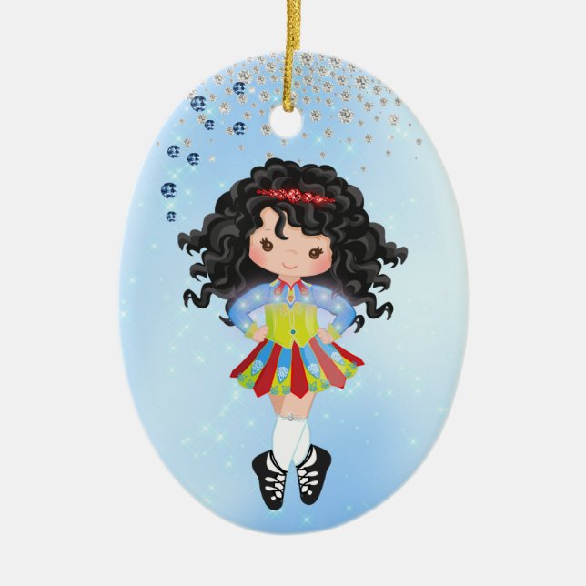 Personalized Irish Dance Black Hair Girl Christmas Ceramic Ornament (Front)