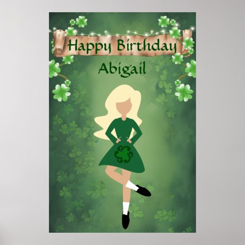 Personalized Irish Dance Blon Hair Happy Birthday Poster