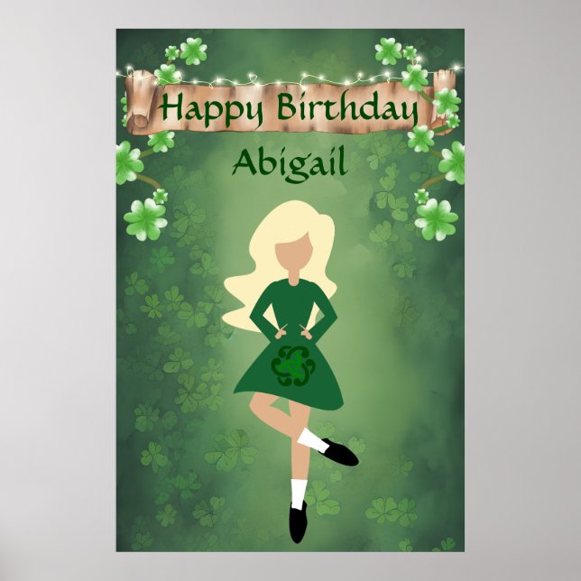 Personalized Irish Dance, Blon Hair Happy Birthday Poster (Front)