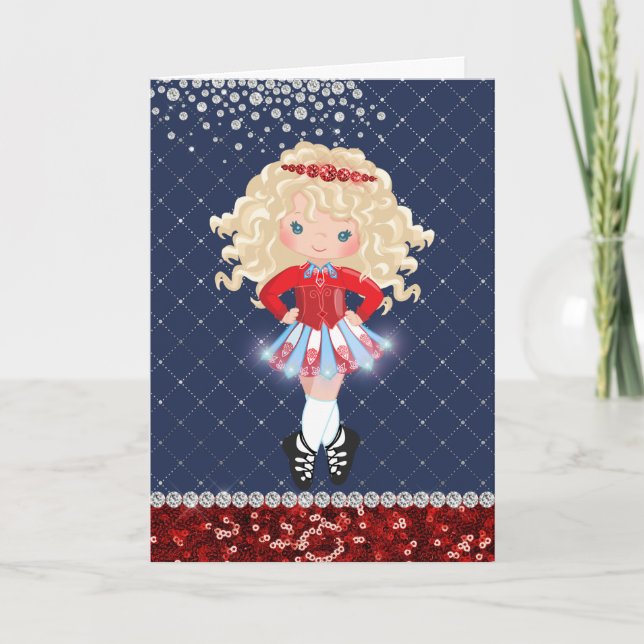 Personalized Irish Dance Blond Girl Birthday Card (Front)