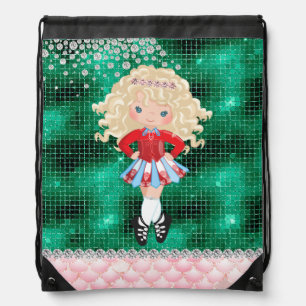 Personalized Irish Dance Blond Girl Soft Shoe Drawstring Bag
