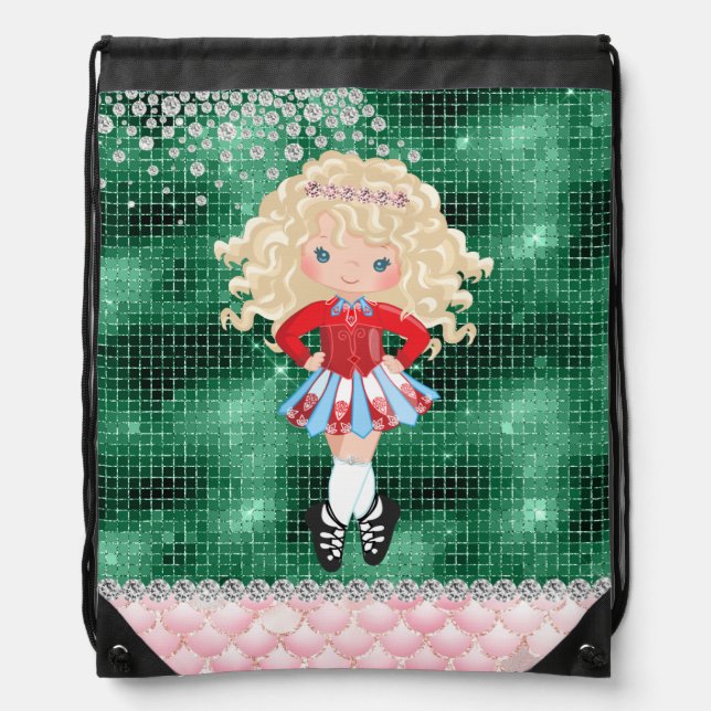 Personalized Irish Dance Blond Girl Soft Shoe Drawstring Bag (Front)