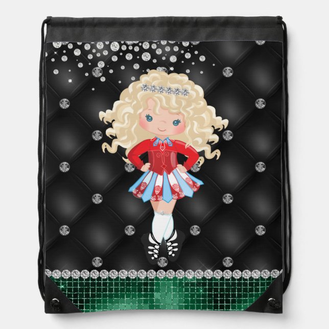 Personalized Irish Dance Blond Girl Soft Shoe Drawstring Bag (Front)