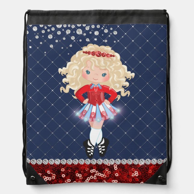 Personalized Irish Dance Blond Girl Soft Shoe Drawstring Bag (Front)