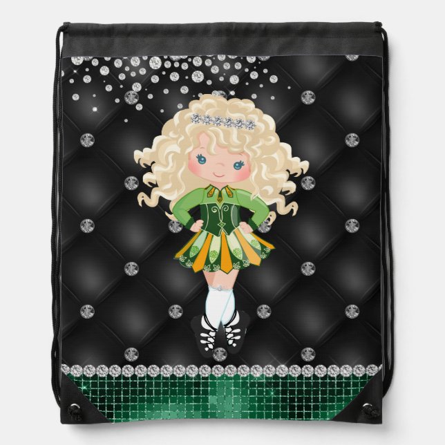 Personalized Irish Dance Blond Girl Soft Shoe Drawstring Bag (Front)