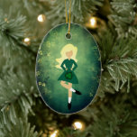 Personalized Irish Dance Blond Hair Christmas Ceramic Ornament<br><div class="desc">This personalized Irish Dance Clovers Holiday Christmas Tree Ornament features an Irish Dancer with blond hair on a green background with pretty elegant shamrocks.  Personalize the back with a name and year or any text that you wish to add.</div>
