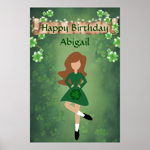 Personalized Irish Dance Brown Hair Happy Birthday Poster