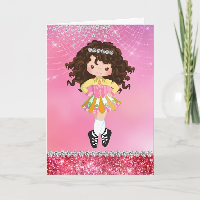 Personalized Irish Dance Brunette Girl Birthday Card (Front)