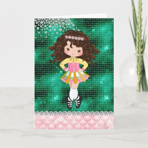 Personalized Irish Dance Brunette Girl Birthday Card