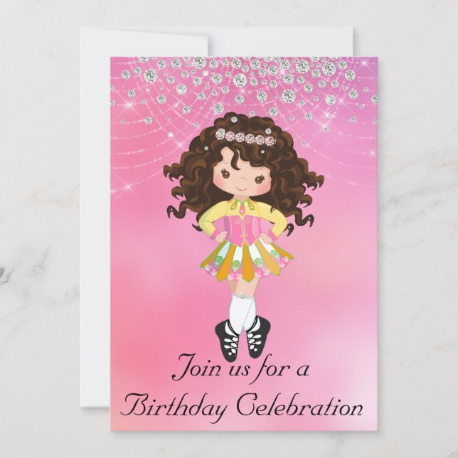 Personalized Irish Dance Brunette Girl Birthday Invitation (Front)