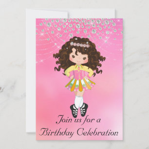 Personalized Irish Dance Brunette Girl Birthday Invitation