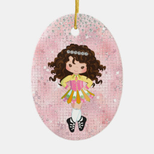 Personalized Irish Dance Brunette Girl Christmas Ceramic Ornament