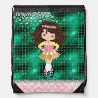 Personalized Irish Dance Brunette Girl Soft Shoe D Drawstring Bag