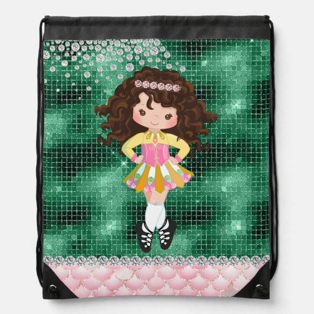 Personalized Irish Dance Brunette Girl Soft Shoe D Drawstring Bag (Front)