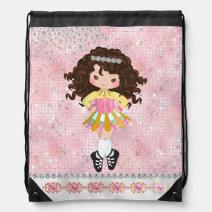 Personalized Irish Dance Brunette Girl Soft Shoe Drawstring Bag