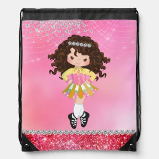 Personalized Irish Dance Brunette Girl Soft Shoe Drawstring Bag